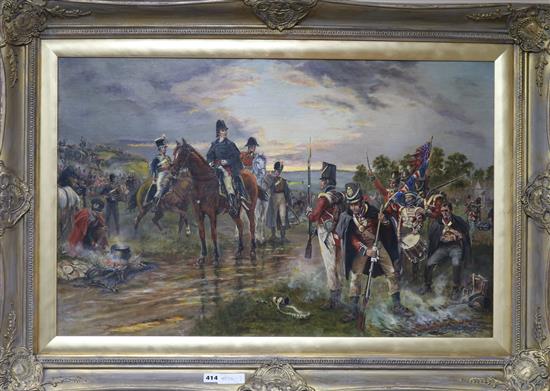 After Robert Alexander Hillingford (1828-1904) The morning of Waterloo. Relined attached remnant of old canvas, suggests painted in 189